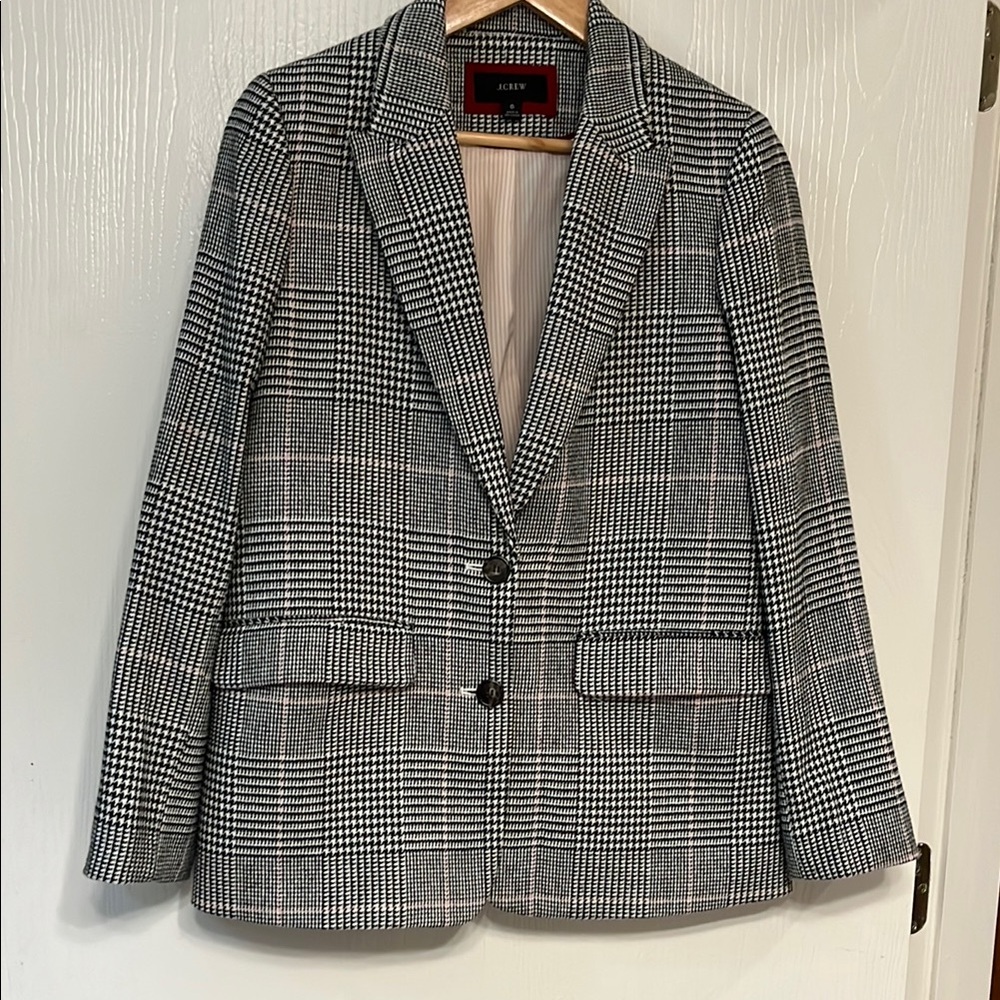 J Crew Black and White Plaid Blazer.